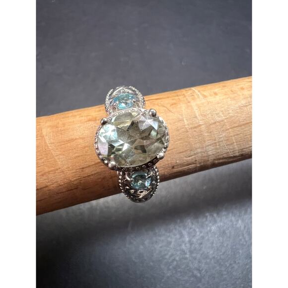 Prasiolite and apatite ring in platinum over copper size 8 - Picture 4 of 16